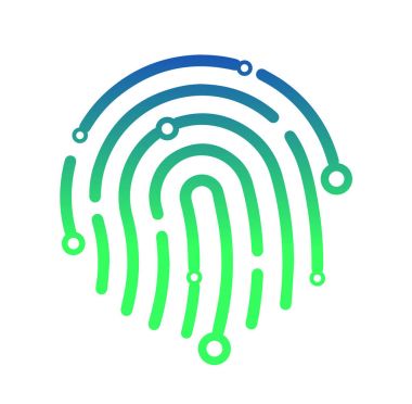 Soyut teknoloji logo, tasarım konsepti, amblem, simge, düz logo öğe şablonu için. Bu şirket işareti vektör çizim. Parmak yüksek teknoloji tarzda yazdırma. Güvenlik kavramı. Bilgisayar Bilimleri