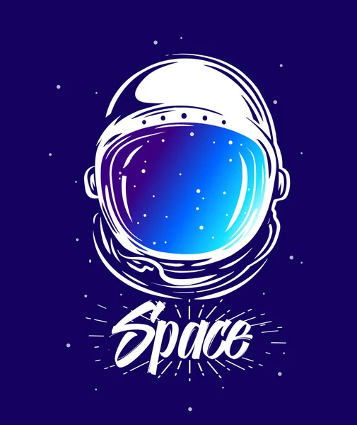 Astronot kıyafeti sanat. Uzay illüstrasyon. Uzay yolculuğu, bilimsel araştırma sembolü. Astronot t-shirt tasarım. Yeni gezegenleri keşfetmek uzay adamı 