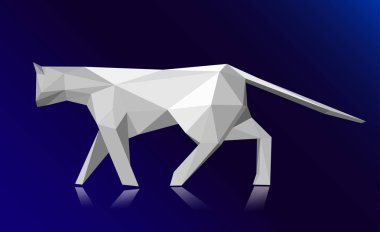 Düşük Poli stil kedi, modern köşeli tasarım, origami kedi, 3d çizim