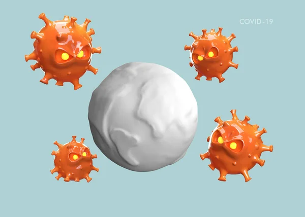 3D Karakter Coronavirus., Virüs temiz arkaplanda izole edildi. Tehlike sembolü illüstrasyon.