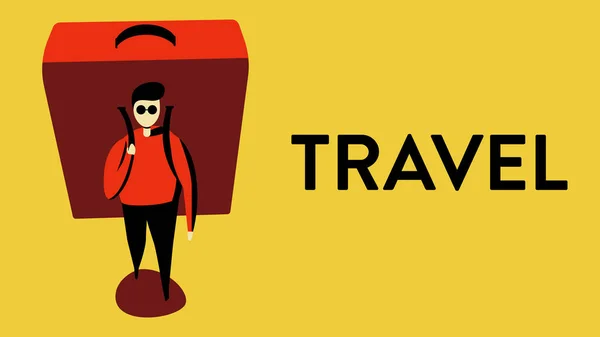 Ilustración vectorial de un hombre listo para viajar con una mochila gigante en su hombro — Vector de stock