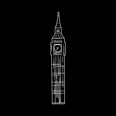 Büyük Britanya, Londra 'daki Big Ben Kulesi' nin vektör çizimi. Eski bir binanın el çizimi.