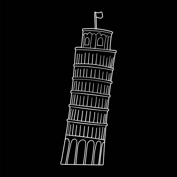 Vector outlined illustration of the Leaning Tower of Pisa in Italy. Hand-drawn illustration of an ancient building — Stock Vector