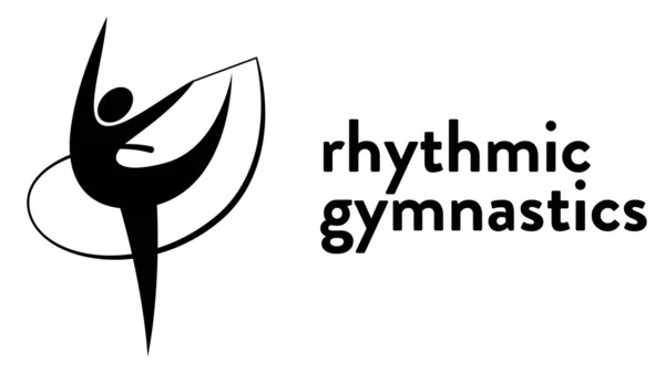 Vektor-Banner mit einer Ikone eines Mädchens, das rhythmische Gymnastik mit einem Band mit Textüberschrift macht — Stockvektor