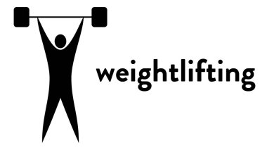 Güçlü bir kas haltercisinin sembolü olan vektör pankartı, halteri kafasının üzerinden metin başlığıyla kaldırıyor. Modern düz ağırlık kaldırma simgesi, pictogram