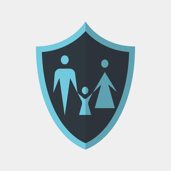 Vector icon made of shield and illustration of a family on it. It represents identity security and data protection for families and family members — Stok Vektör