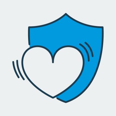 Kalkandan yapılmış bir vektör ikonu ve üzerinde kalbin resmi var. İlişkilerde ve sağlıkta güvenliği ve bakımı temsil eder.