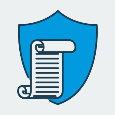 Kalkandan yapılmış vektör simgesi ve üzerinde liste olan bir parşömen kağıdının çizimi. Gizli belgeler için veri korumasını temsil ediyor.