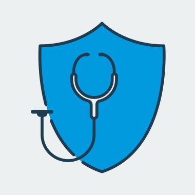 Kalkandan yapılmış bir vektör ikonu ve üzerinde tıbbi bir steteskop var. Sağlık ve sağlık sigortasını temsil ediyor.
