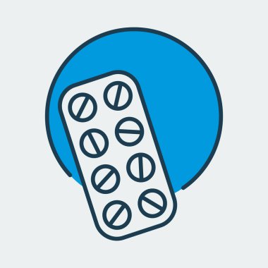 İlaçlı su toplayan bir paketin vektör simgesi. İlaç tedavisini temsil ediyor.