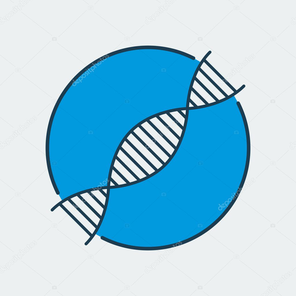 Vector icon of DNA chain. It represents gene diseases, laboratory research, scientific discoveries and medical studies