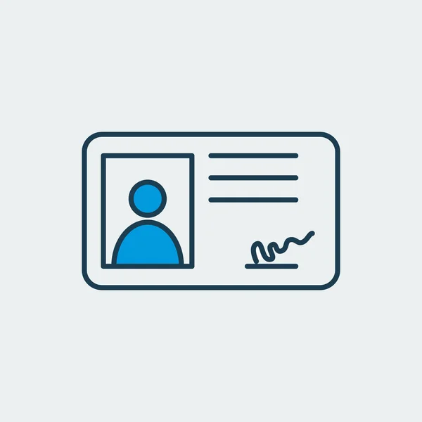 Vector icon of an ID card, security badge with an avatar image and a signature. It represents protection of documents and importance of personal data security — Stok Vektör