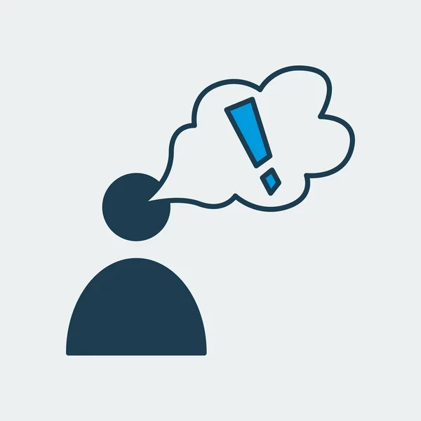 Icona vettoriale con una persona e una nuvola con un punto esclamativo. Rappresenta una persona che ha avuto un'idea per qualcosa. — Vettoriale Stock
