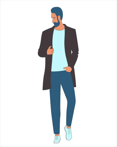 Vektor ilustrasi seorang pria berjanggut bergaya mengenakan pakaian mode - Stok Vektor