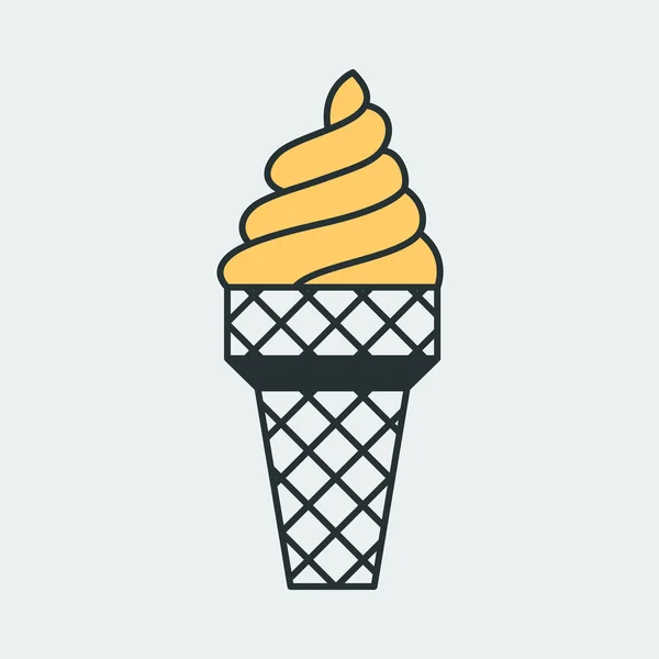 Векторная икона конуса мороженого с желтым наполнителем. Представляет собой концепцию лета, свежести, вкусного мороженого и веселья. Также может использоваться в качестве логотипа — стоковый вектор