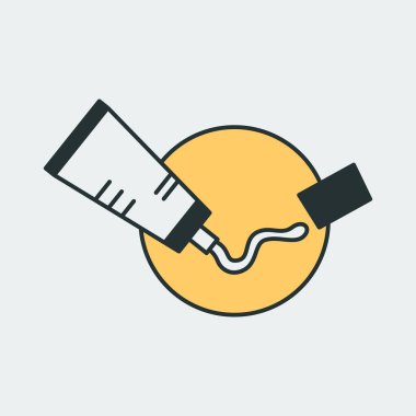 İçinde dolgu malzemesi olan bir tüpün vektör simgesi. Diş macunu, merhem ya da merhemi temsil eder ve logo olarak kullanılabilir.