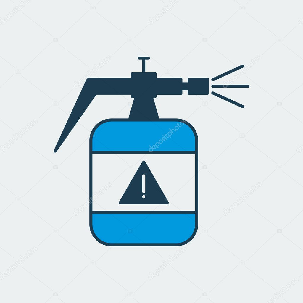 Vector colorful icon of a tank with sprinkler and cleaning agent for disinfecting surfaces. It represents a concept of medical protection, cleanliness, hygiene, health safety and virus protection