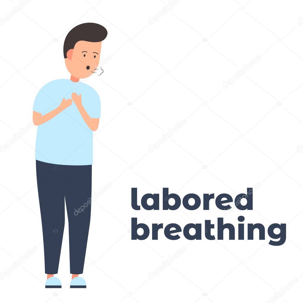 Vector colorful icon of a character having labored breathing because of the infection. It represents a concept of medical protection, virus symptoms, breathing problems, health safety and virus quarantine