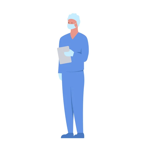 Διάνυσμα Πολύχρωμη Απεικόνιση Ενός Χαρακτήρα Ενός Musked Γυναίκα Νοσοκόμα Στέκεται — Διανυσματικό Αρχείο