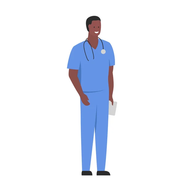 Ilustración Colorida Vectorial Personaje Médico Varón Sonriente Con Una Carpeta — Archivo Imágenes Vectoriales