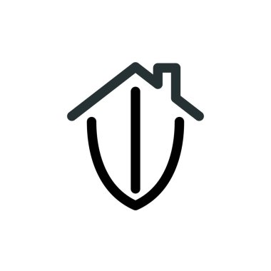 Çatı simgesi olan bir kalkan şeklinde ev logotinin vektör çizimi. Ev, inşaat ve konut kavramını temsil ediyor. Ayrıca logo, simge veya rozet olarak da kullanılabilir.