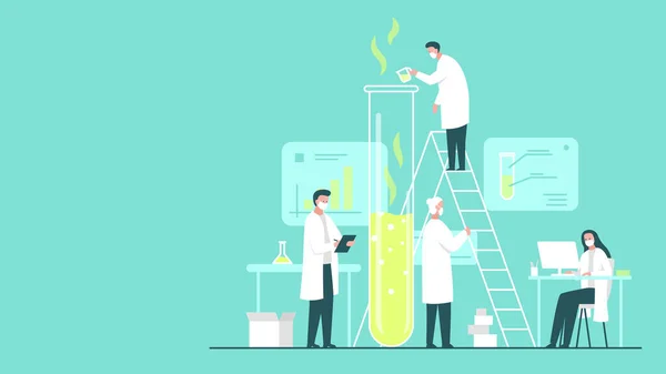 Vector Ilustração Conceito Colorido Uma Equipe Cientistas Usando Máscaras Fazendo —  Vetores de Stock