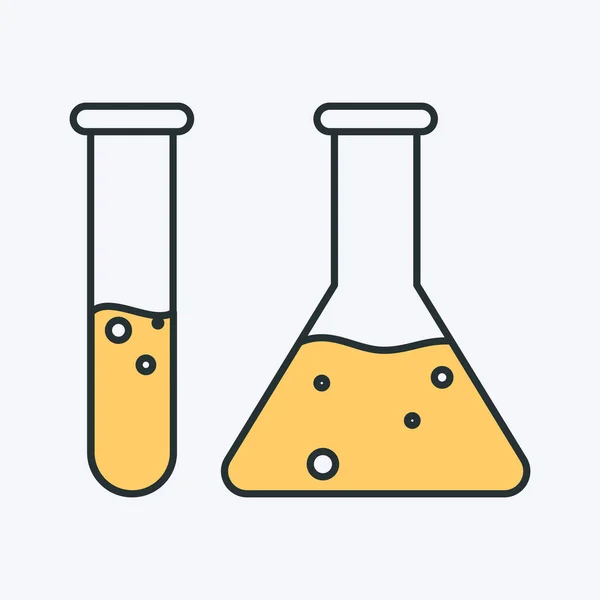 Векторна іконка хімічної трубки і колби, наповненої жовтим рідиною. Може використовуватися як логотип, хімічна піктограма або хімічне зображення — стоковий вектор