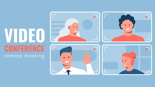 Vector Kleurrijke Concept Illustratie Van Een Videoconferentie Groep Mensen Communiceert — Stockvector