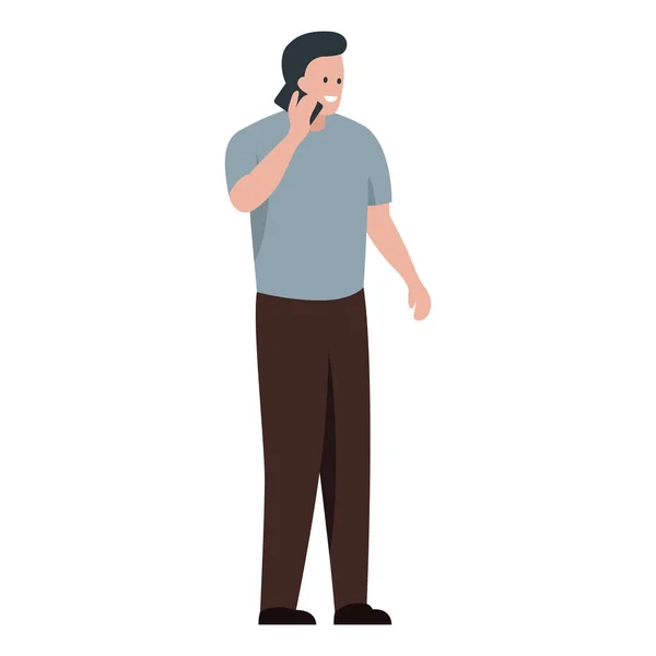 Vettore Colorato Concetto Illustrazione Felice Uomo Sorridente Parlando Telefono Maschio — Vettoriale Stock