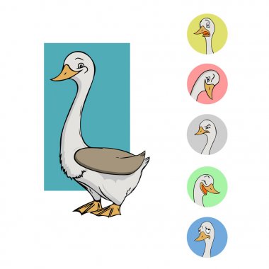 Hisse senedi vektör çizimler ayarlayın. Emoji karakter karikatür kaz çıkartmaları ifadeleri farklı duygularla.