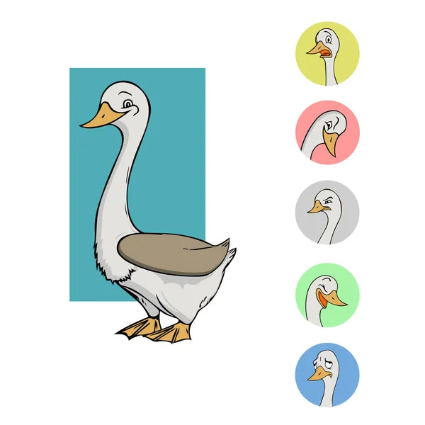 Set Vector Stock Illustrations Emoji Character Cartoon Goose Stickers Emoticons — Stock Vector