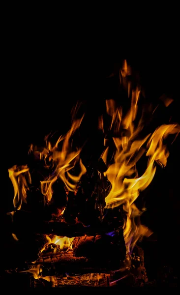 Flames of a campfire isolated on black.
