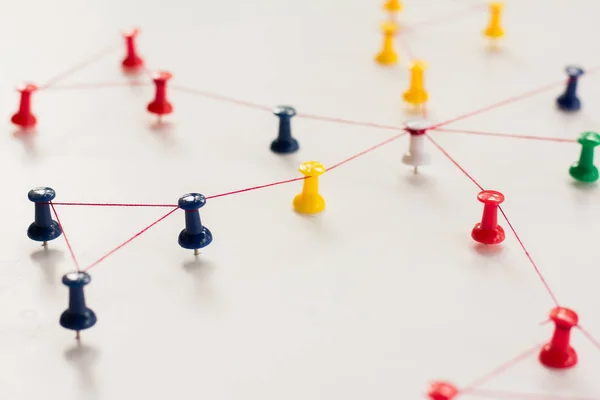 Linking entities. Network, networking, social media, internet communication abstract. A small network connected to a larger network