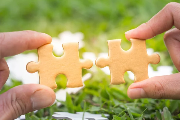 Human Hand Holding Jigsaw Puzzle Business Connection, Business  Success Concepts.