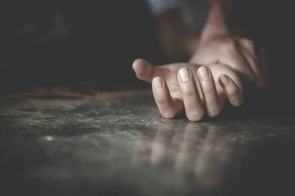 Close up of man hands holding a woman hands for rape and sexual — Stock Photo, Image