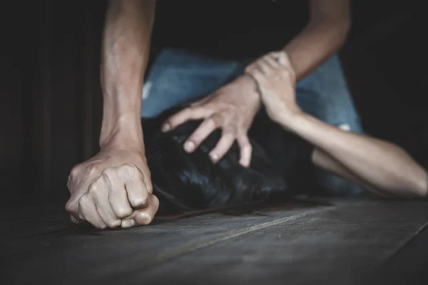 Man Hands Holding Woman Hands Rape Sexual Abuse Concept Stop — Stock Photo, Image