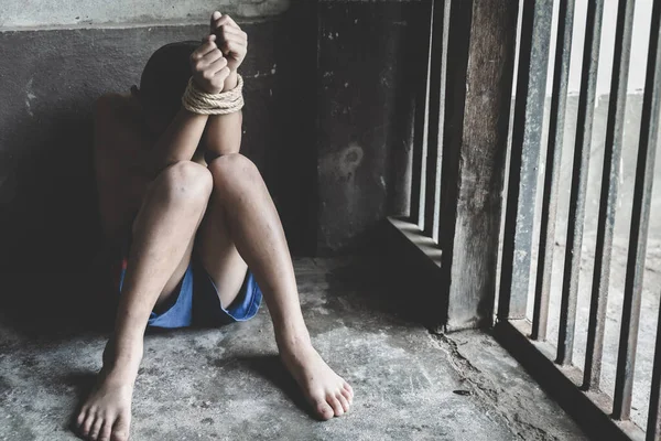 Mains Liées Corde Disparu Kidnappé Maltraité Violence Contre Les Enfants — Photo