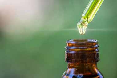Kenevir yağı ayrıntı, bitki, ilaç, serum, biyo-tıp ve tıbbi çıkarmadan ekolojik yağ damlaları
