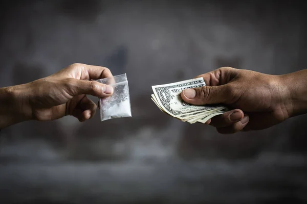 Hand Addict Man Money Buying Dose Cocaine Heroine Close Addict — Stock Photo, Image