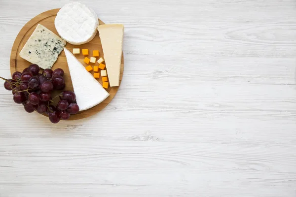 Tasting Cheese Grapes Wooden Board Food Wine Top View Space — Stock Photo, Image