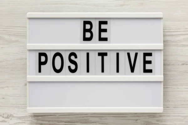 Positive Words Modern Board White Wooden Background Top View Overhead — Stock Photo, Image