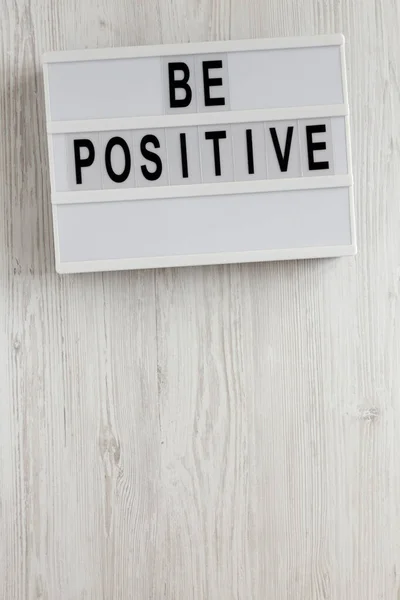 Positive Words Lightbox White Wooden Background Top View Overhead Flat — Stock Photo, Image