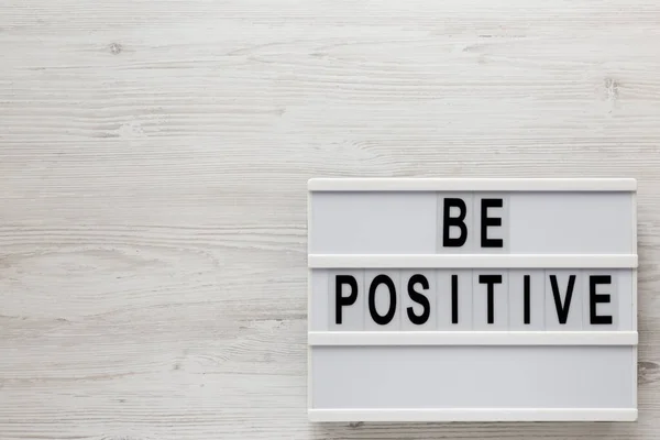 Positive Words Modern Board White Wooden Surface Top View Overhead — Stock Photo, Image