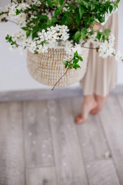 Basket of blooming tree. — Stock Photo, Image