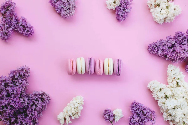 Macarrones y lilas coloreadas . — Foto de Stock