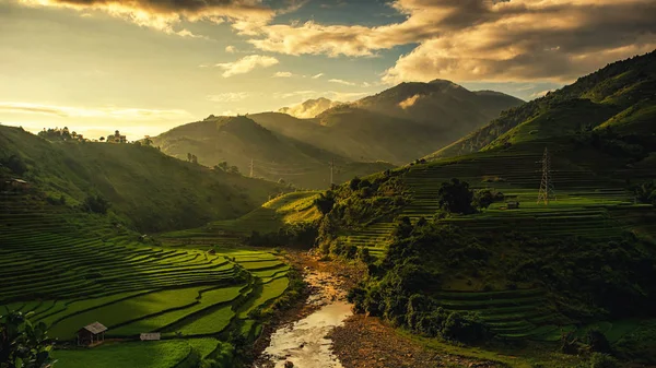 Rizs mezők teraszon Muchangchai, Vietnam Rice mezők előkészítése — Stock Fotó