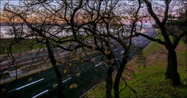 Video Lapso Tiempo Del Tráfico Autopista Bay Ridge Brooklyn Atardecer — Vídeo de stock