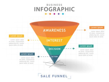 Infographic template for business. 4 Steps Modern Sales funnel diagram, presentation vector infographic.	