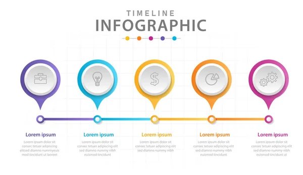 Infografikus Üzleti Sablon Lépések Modern Idővonal Diagram Vonal Körök Bemutató — Stock Vector