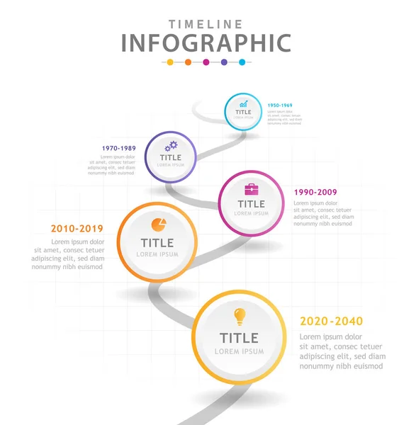 商业信息图形模板 带圆圈的现代时程图 表示向量信息图 — 图库矢量图片
